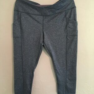 Enlighten XL Blue Heather Crisscross Waist Cropped Leggings Pockets High-Waist